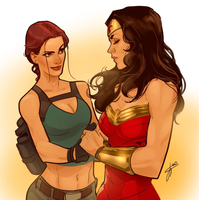 wonder woman and lara croft (dc comics and 1 more) drawn by evgenybornyakov