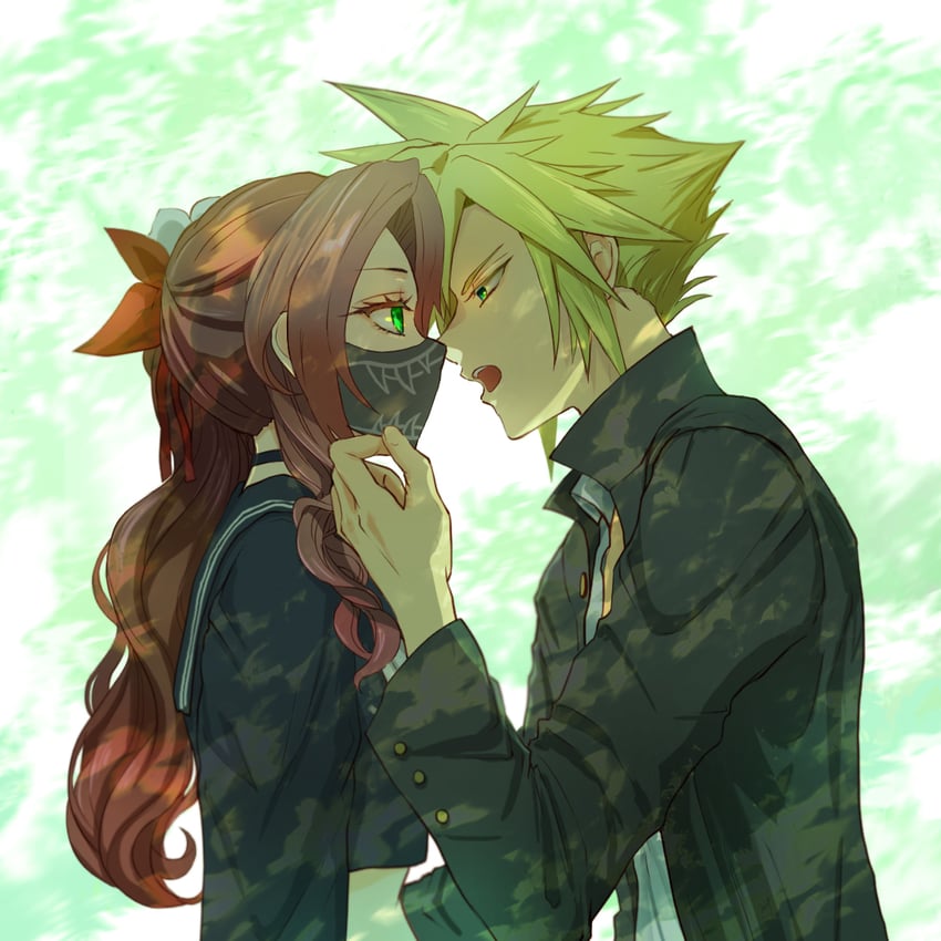 cloud strife and aerith gainsborough (final fantasy and 2 more) drawn by yahokichi_ma