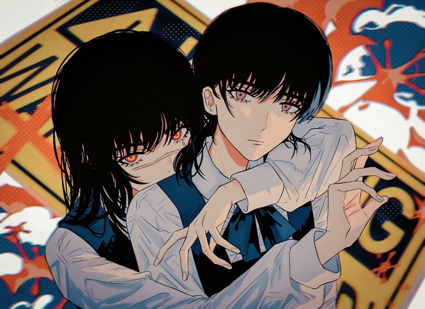 yoru and mitaka asa (chainsaw man) drawn by yumu_(8181018)