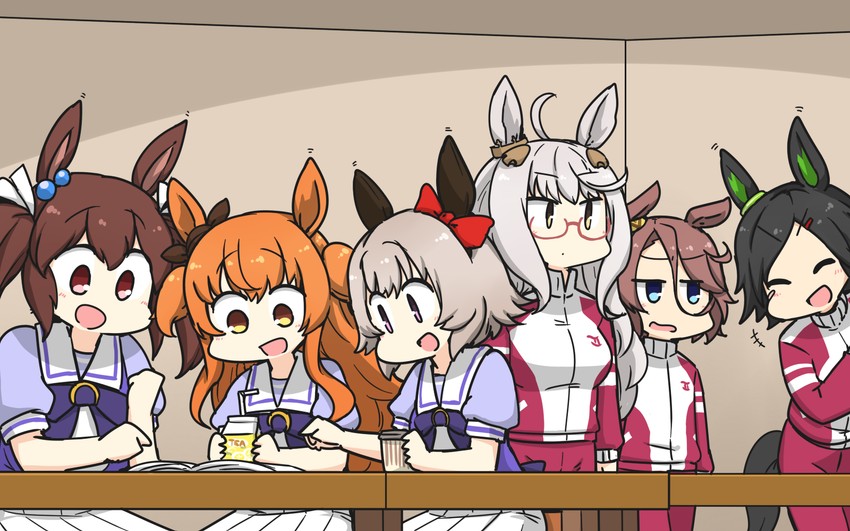 curren chan, mayano top gun, narita taishin, biwa hayahide, winning ticket, and 1 more (umamusume) drawn by hamu_koutarou