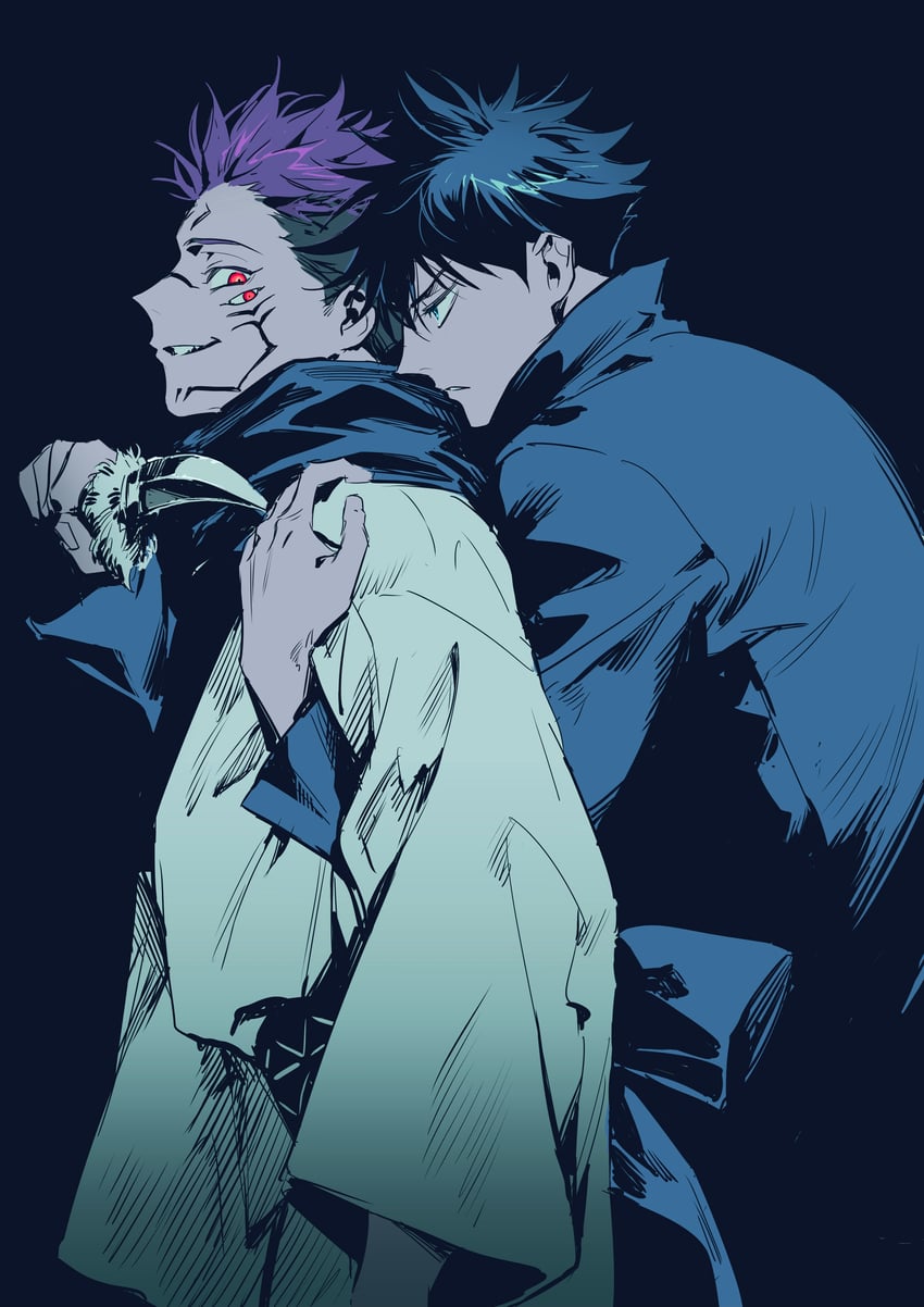 fushiguro megumi and ryoumen sukuna (jujutsu kaisen) drawn by bomber_tarou