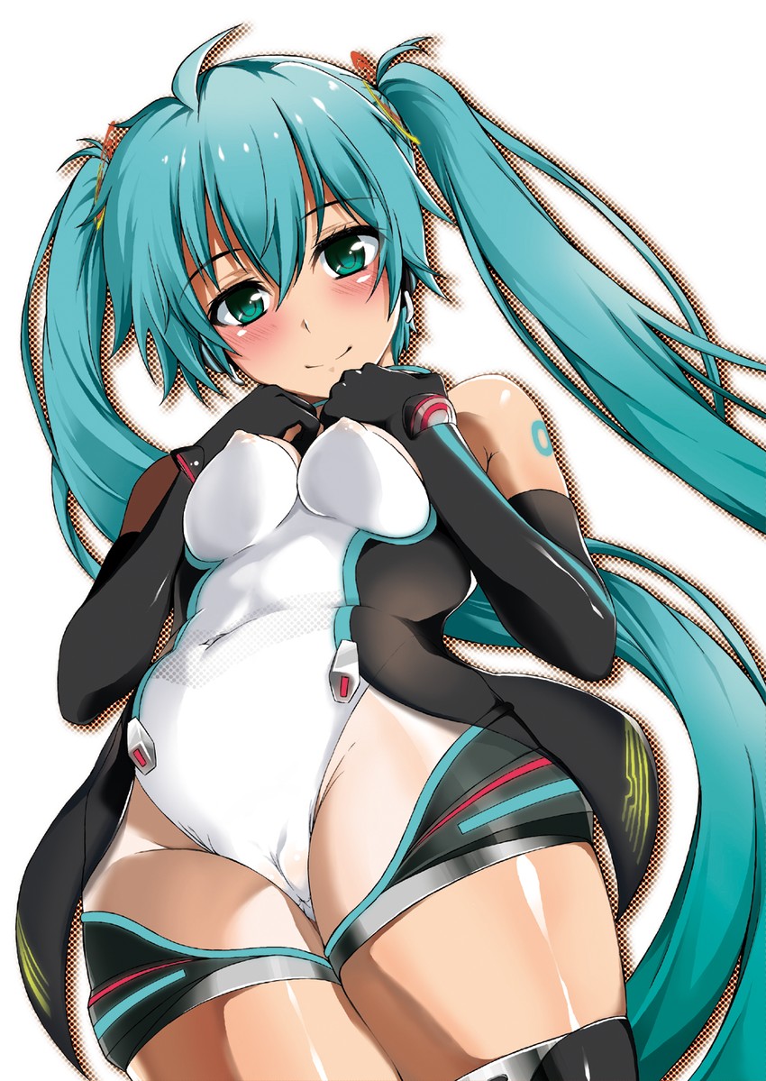 hatsune miku and racing miku (vocaloid and 2 more) drawn by hojo_(songforfriend)