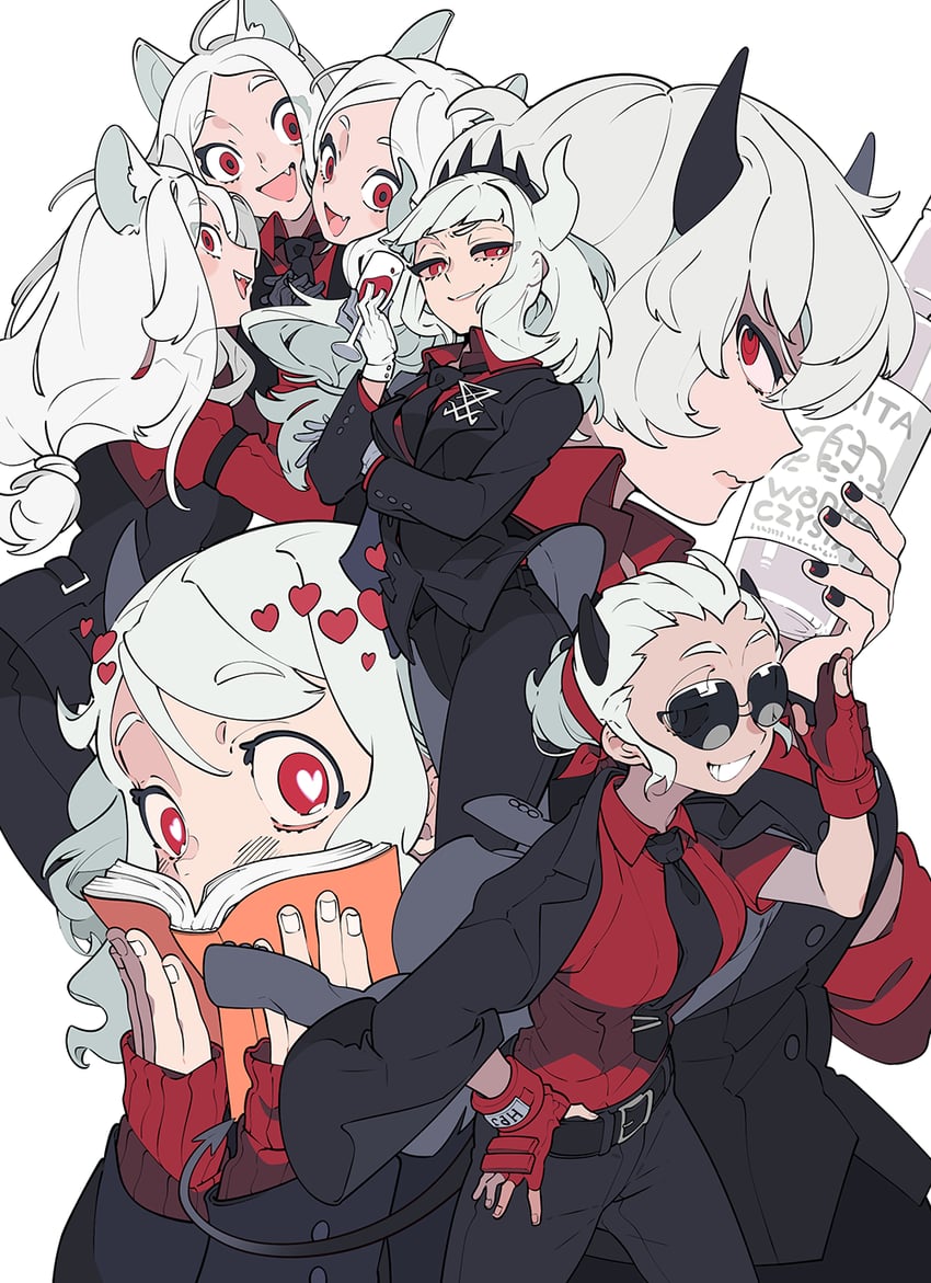 lucifer, modeus, justice, cerberus, and malina (helltaker) drawn by maruco