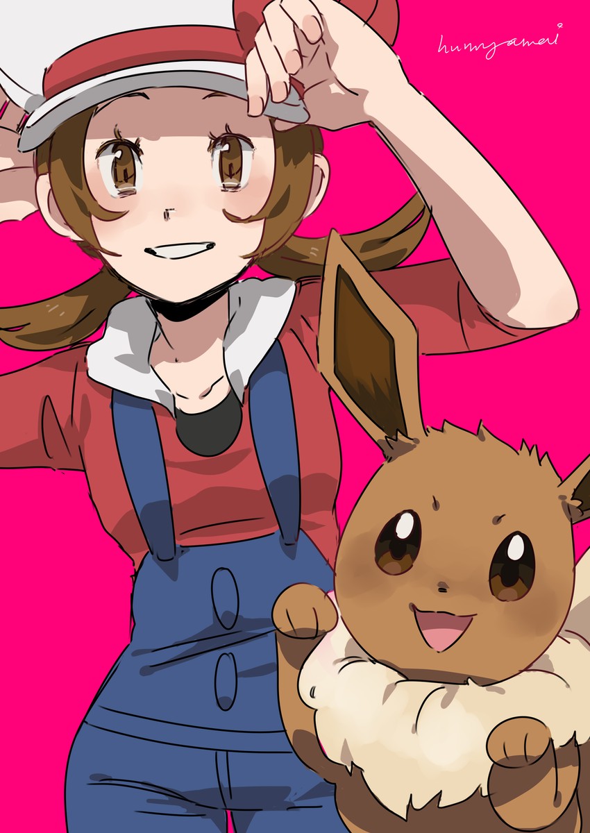 eevee and lyra (pokemon and 1 more) drawn by hunnyamai