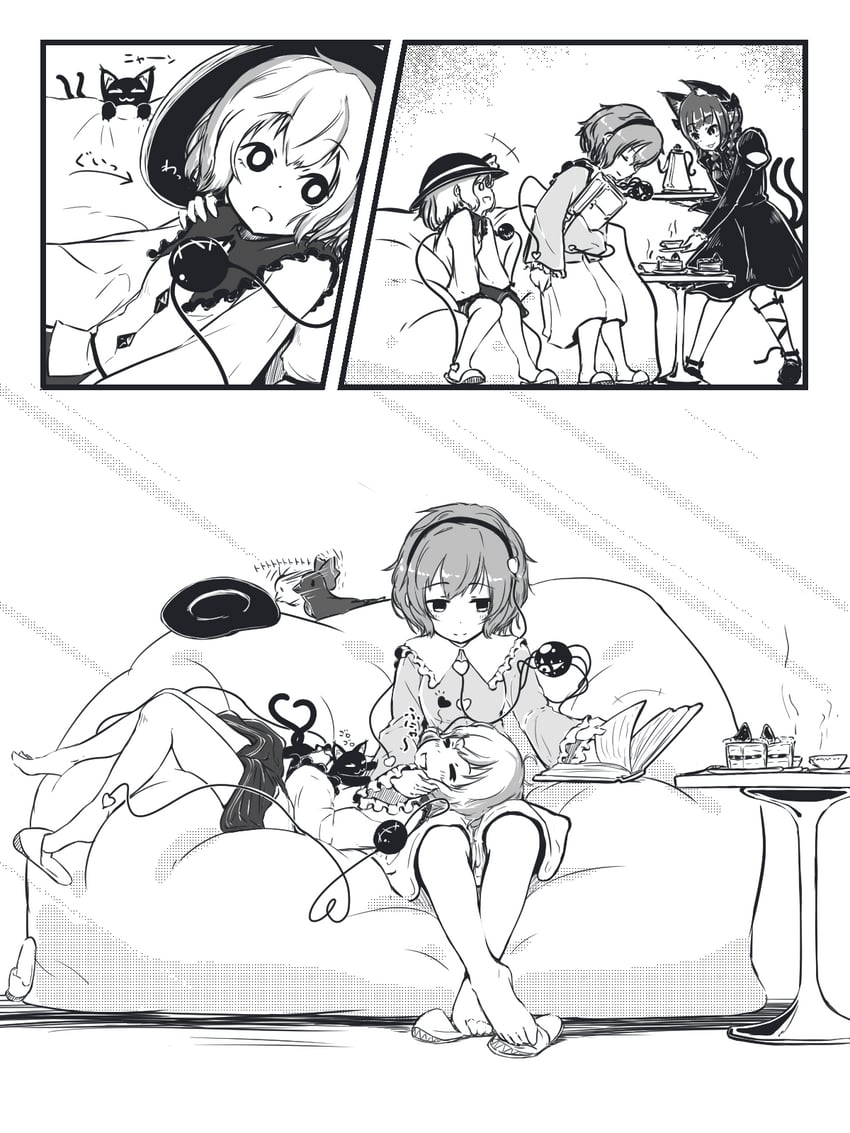 komeiji koishi, komeiji satori, kaenbyou rin, and reiuji utsuho (touhou) drawn by senzaicha_kasukadoki