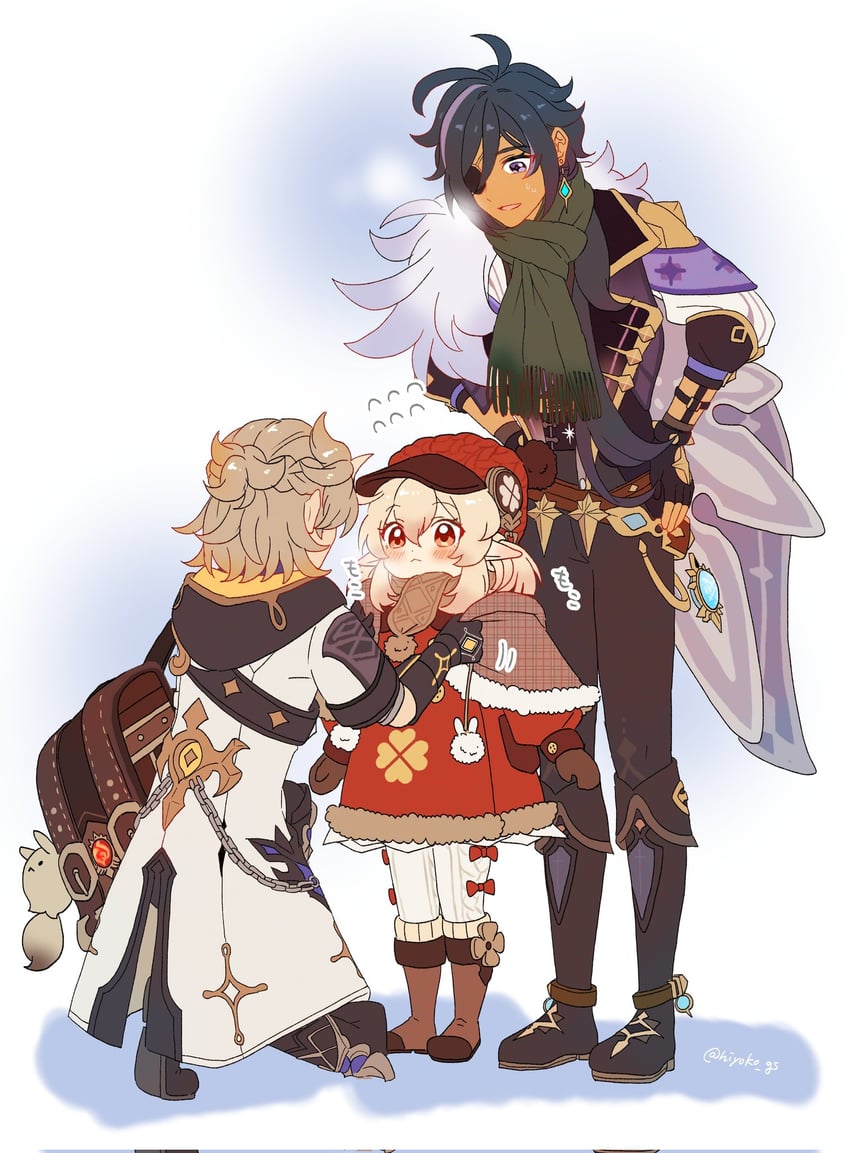 klee, kaeya, dodoco, and albedo (genshin impact) drawn by aoyagi_(ao0701yagi)
