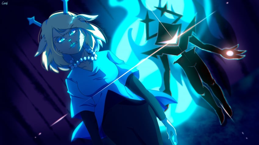 roaring knight and carol holiday (deltarune) drawn by camila_cuevas