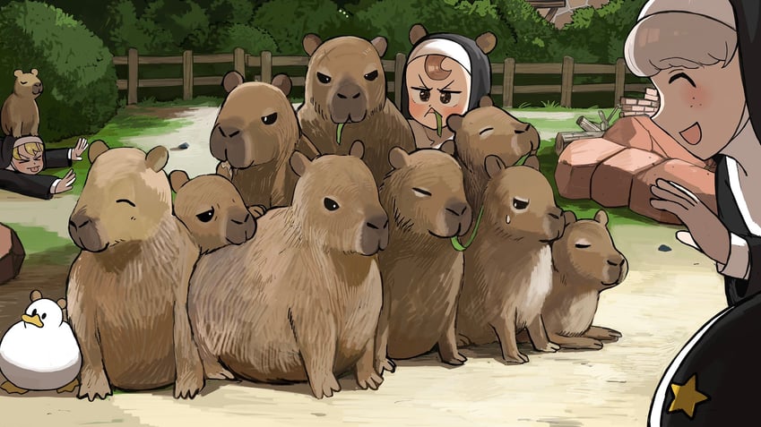 clumsy nun, froggy nun, sheep nun, and star nun (little nuns) drawn by diva_(hyxpk)
