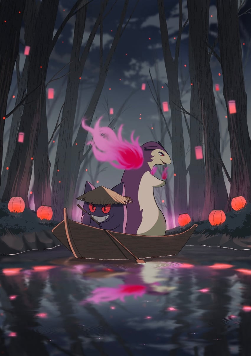 gengar and hisuian typhlosion (pokemon) drawn by mri_361