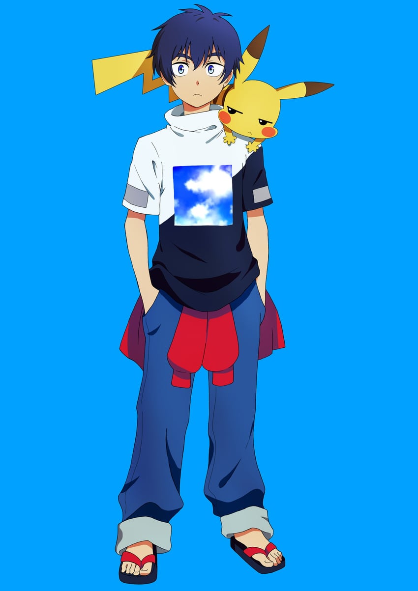 pikachu and gotcha! boy (pokemon and 1 more) drawn by asatsuki_(fgfff)