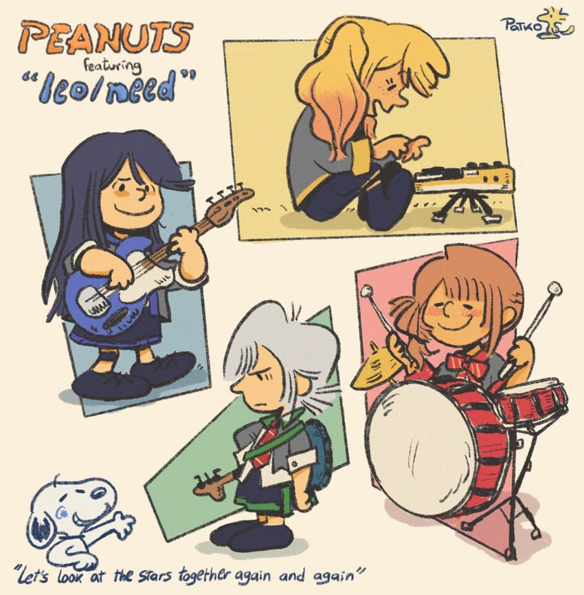tenma saki, hoshino ichika, mochizuki honami, hinomori shiho, snoopy, and 1 more (project sekai and 1 more) drawn by patk_o0