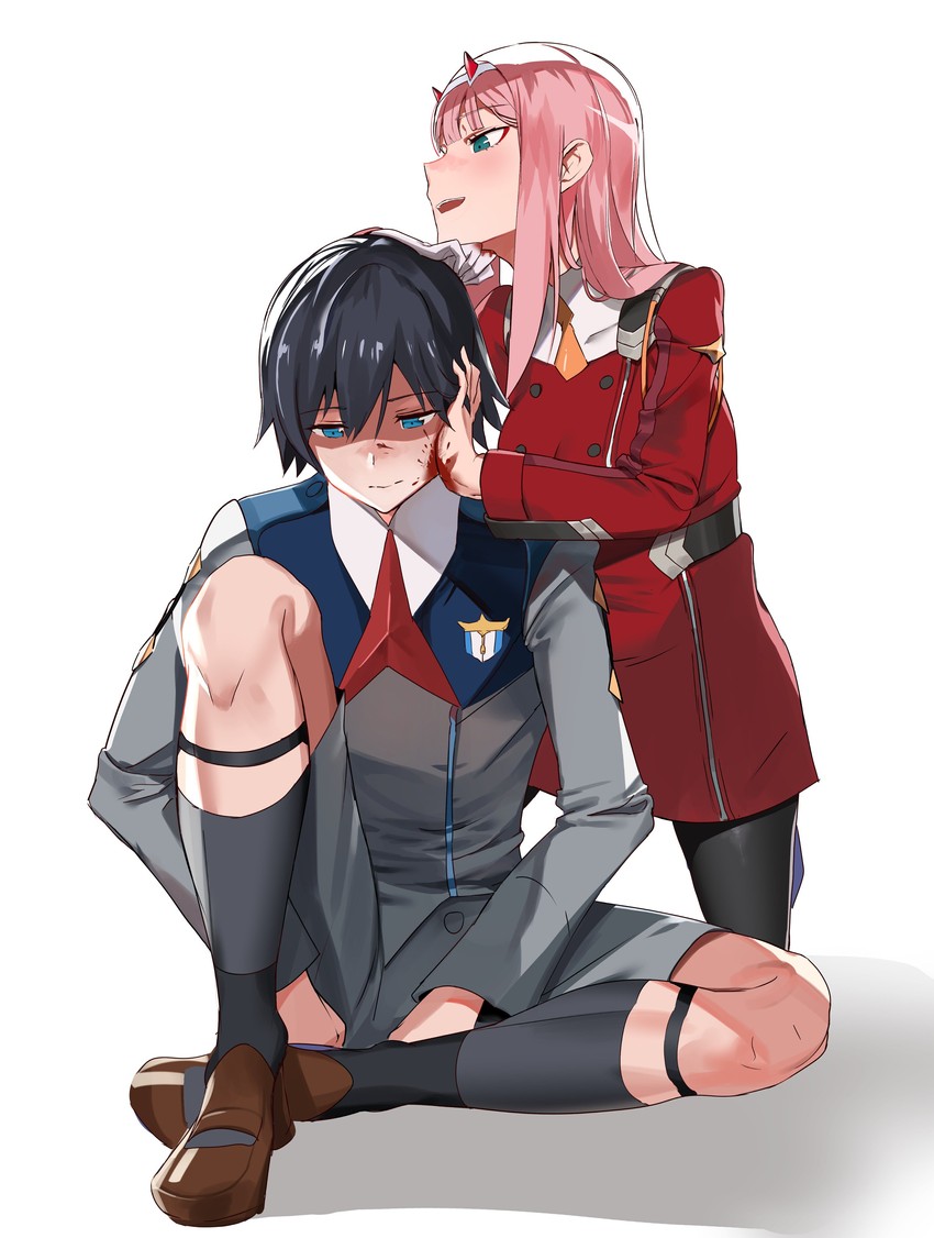 zero two and hiro (darling in the franxx) drawn by ssamjang_(misosan)