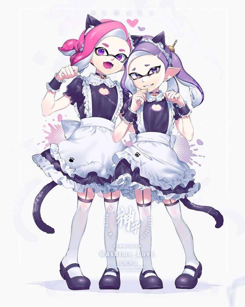 inkling player character and inkling girl (splatoon) drawn by jinkoika