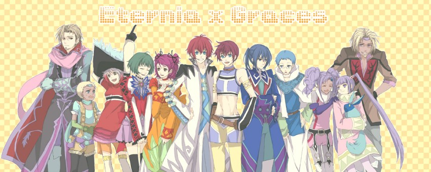 sophie, asbel lhant, cheria barnes, pascal, hubert ozwell, and 8 more (tales of and 2 more) drawn by iccan