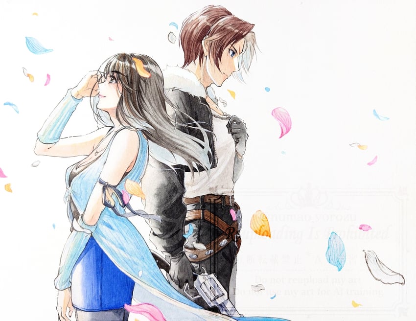 squall leonhart and rinoa heartilly (final fantasy and 1 more) drawn by numao_yorozu