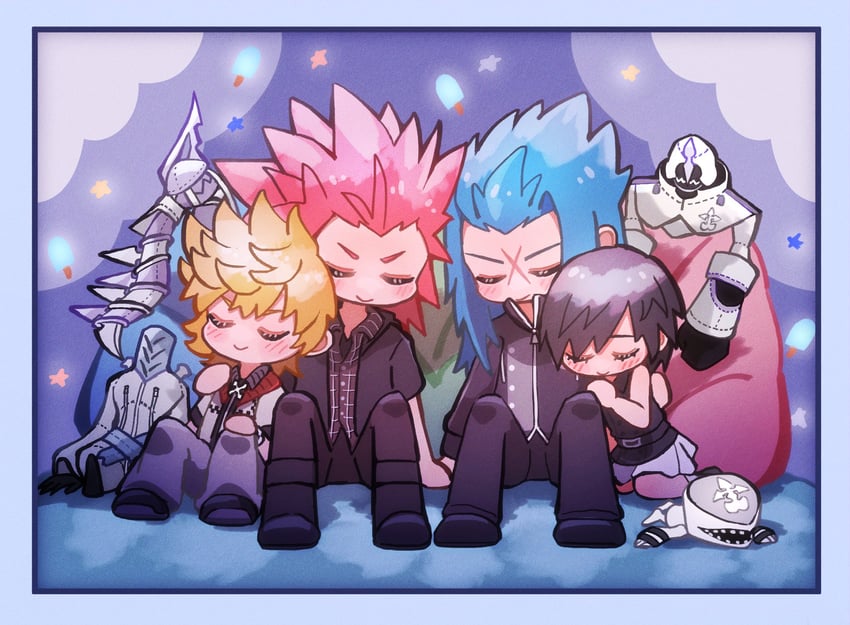 roxas, xion, saix, lea, dusk, and 3 more (kingdom hearts and 1 more) drawn by squidkid528