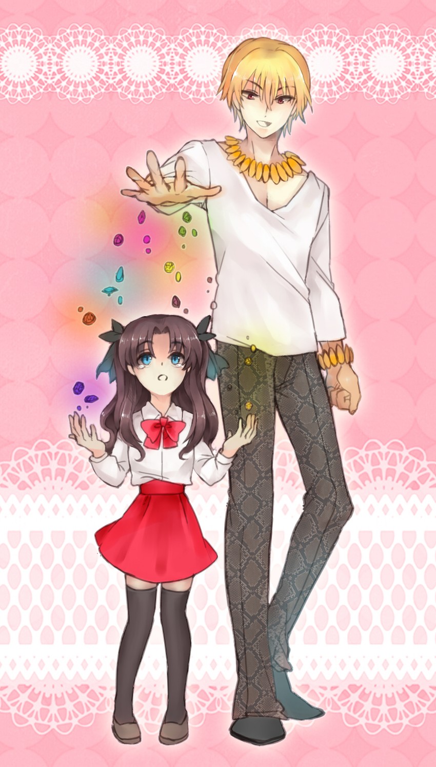 tohsaka rin and gilgamesh (fate and 2 more) drawn by sanme