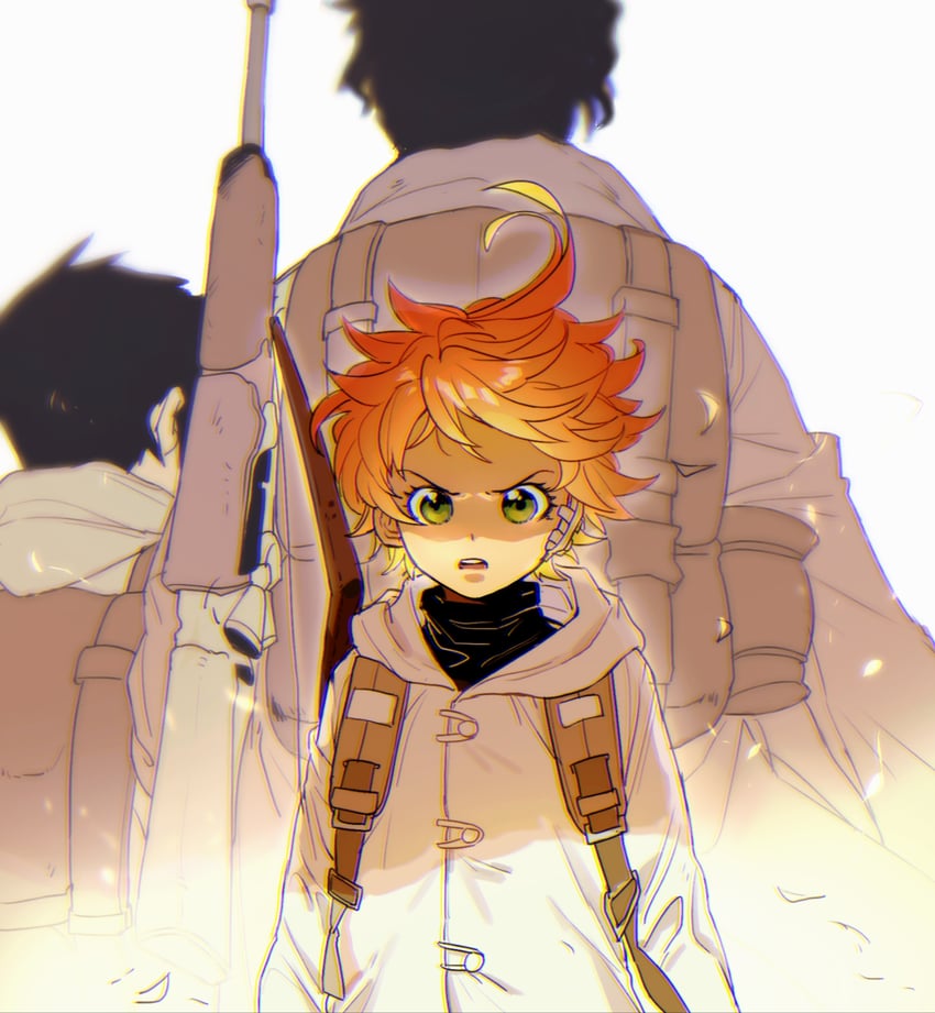 emma, ray, and yuugo (yakusoku no neverland) drawn by qin_(7833198)
