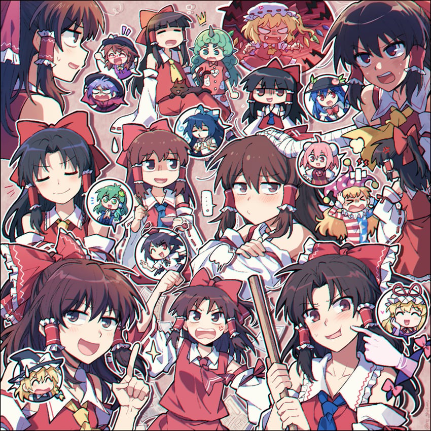 hakurei reimu, kirisame marisa, flandre scarlet, kochiya sanae, yakumo yukari, and 9 more (touhou and 5 more) drawn by re_ghotion