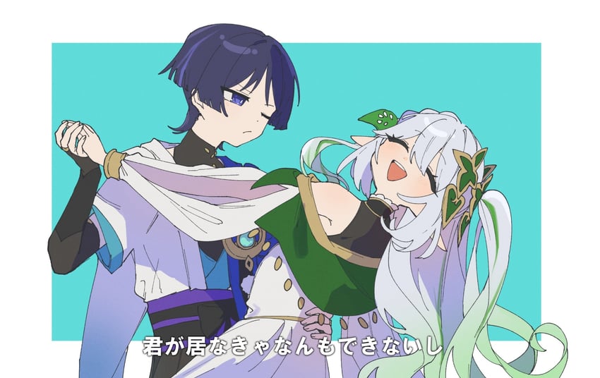 scaramouche, nahida, and wanderer (genshin impact) drawn by tenpi_(hello_3152)