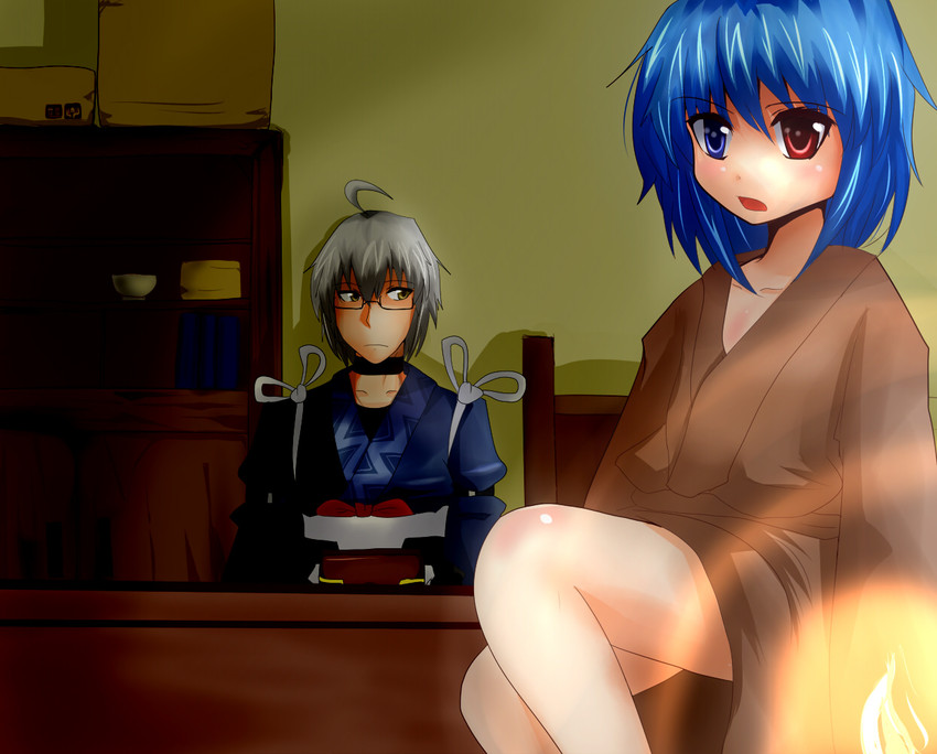 tatara kogasa and morichika rinnosuke (touhou) drawn by shishamoji