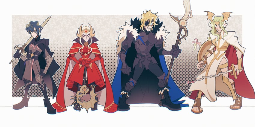 edelgard von hresvelg, dimitri alexandre blaiddyd, male byleth, and rhea (fire emblem and 1 more) drawn by t0bey