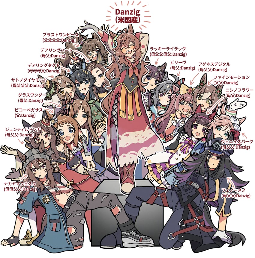 satono diamond, agnes digital, grass wonder, gentildonna, fine motion, and 11 more (original and 1 more) drawn by arrabbiata_(torutorutatoru)