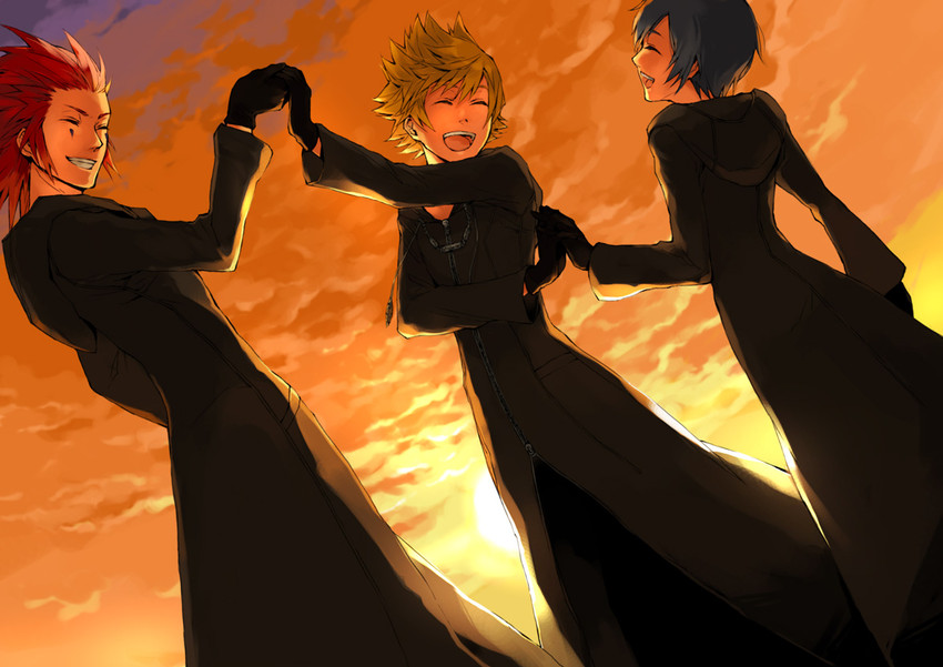 roxas, xion, and axel (kingdom hearts and 1 more) drawn by kikori_(soranoura)