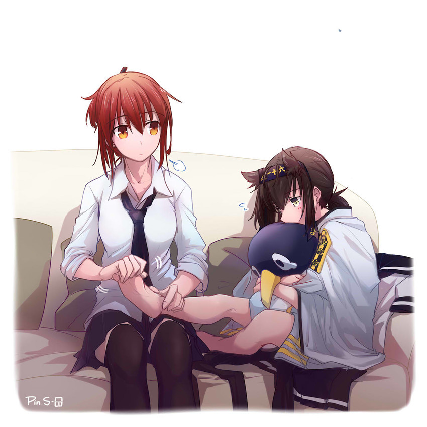 female admiral, hatsuzuki, and failure penguin (kantai collection) drawn by pin.s
