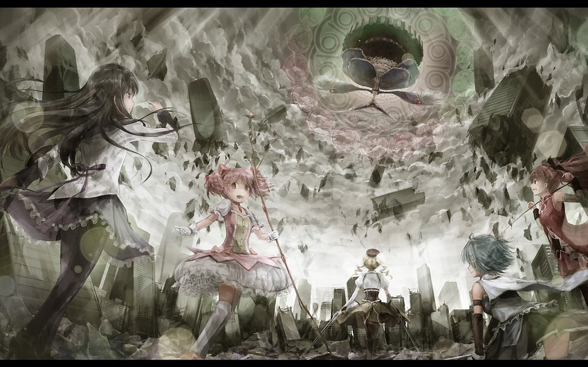 akemi homura, kaname madoka, miki sayaka, sakura kyoko, tomoe mami, and 1 more (mahou shoujo madoka magica) drawn by lif_(lif_&_ref)