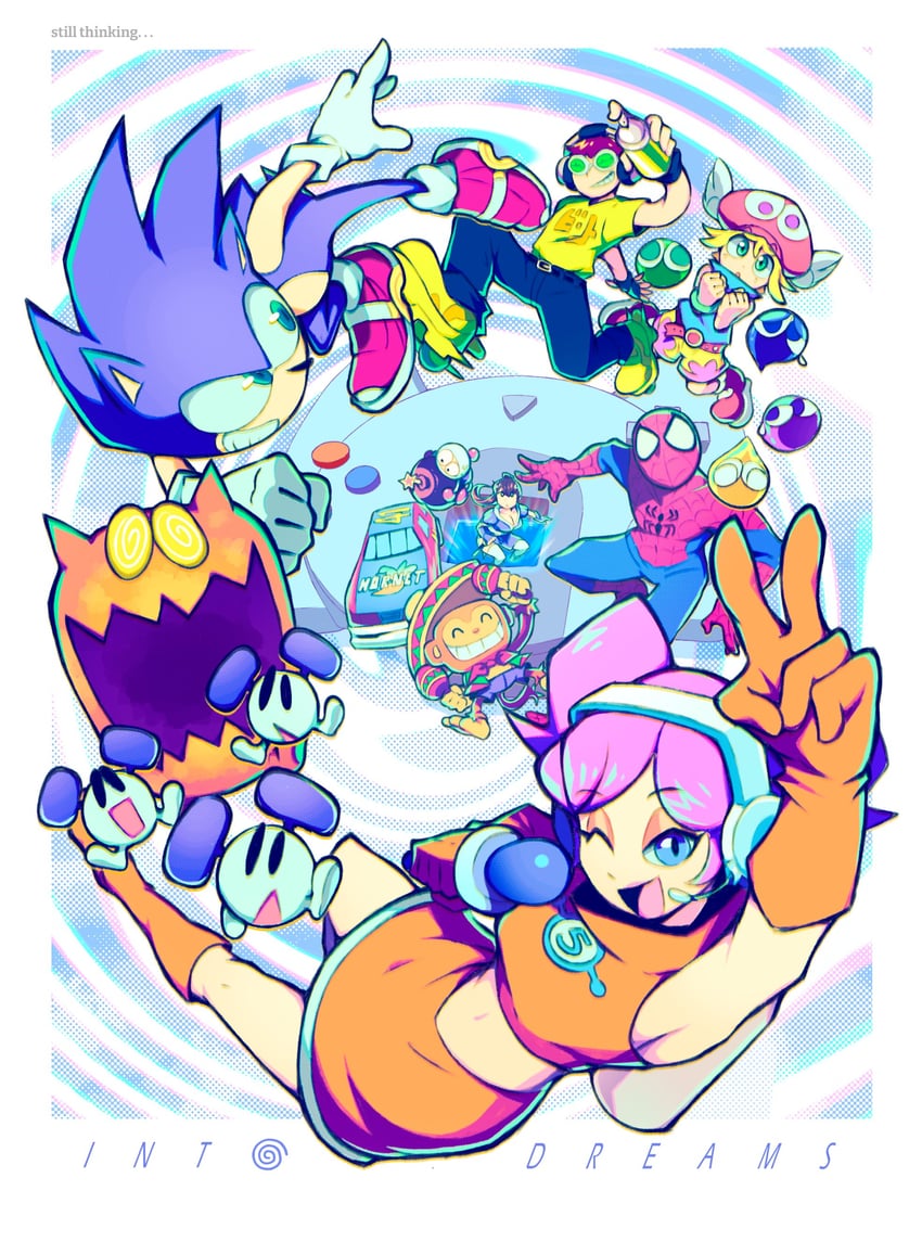 sonic the hedgehog, kasumi, spider-man, amitie, white bomberman, and 4 more (marvel and 12 more) drawn by ghensaurio
