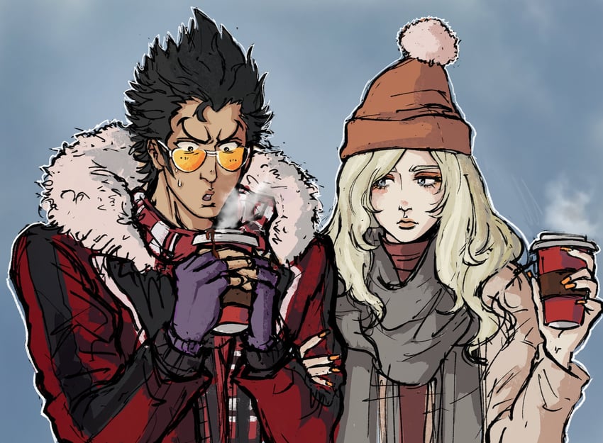 travis touchdown and sylvia christel (no more heroes) drawn by gitarooboy