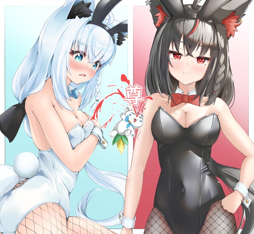 shirakami fubuki, kurokami fubuki, and sukonbu (hololive) drawn by syukuri_works
