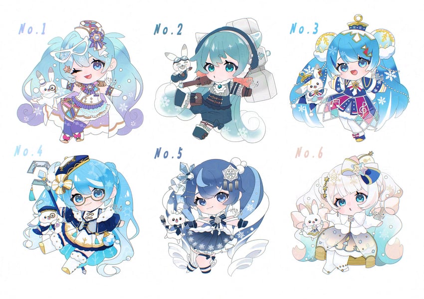 hatsune miku, yuki miku, and rabbit yukine (vocaloid) drawn by akita_aaa