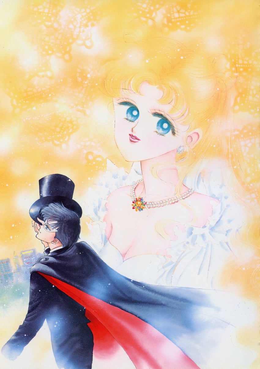 tsukino usagi, chiba mamoru, and tuxedo kamen (bishoujo senshi sailor moon) drawn by takeuchi_naoko