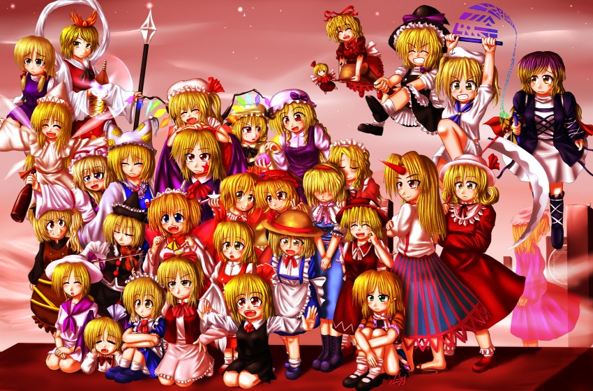 kirisame marisa, flandre scarlet, alice margatroid, yakumo yukari, yakumo ran, and 29 more (touhou) drawn by momento_(momentia20)