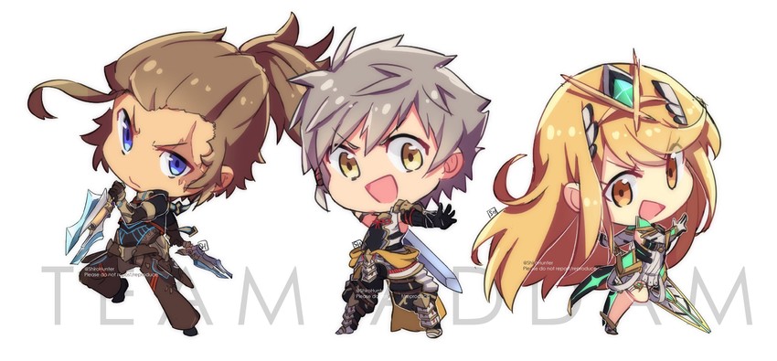 mythra, addam origo, and minoth (xenoblade chronicles and 2 more) drawn by shirohunter