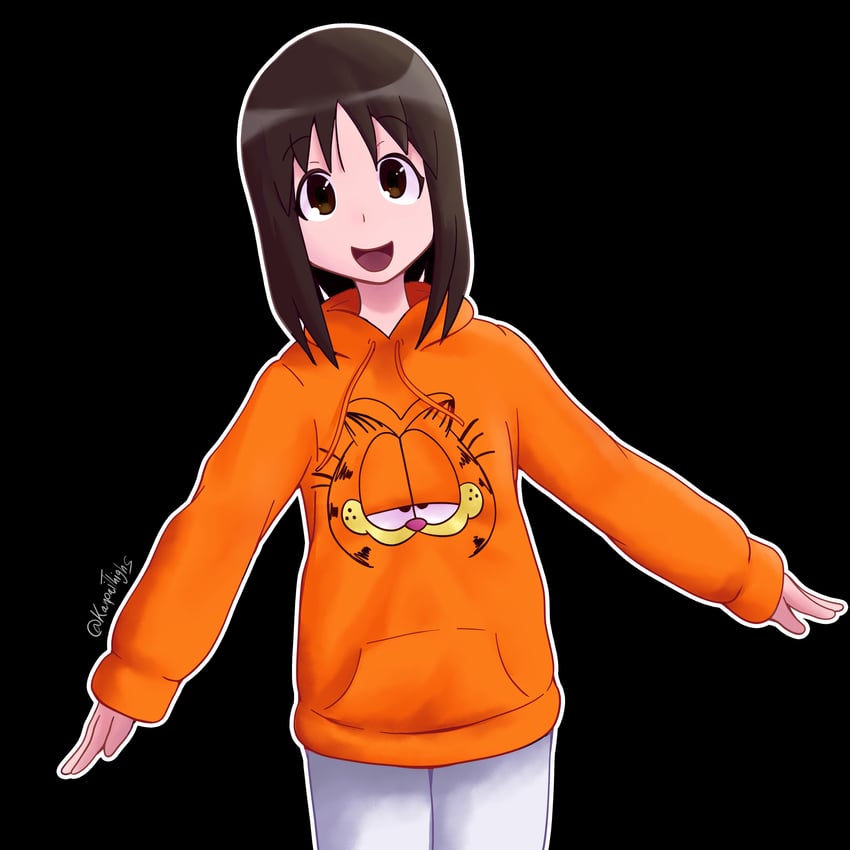 kasuga ayumu and garfield (azumanga daioh and 1 more) drawn by kanpaithighs