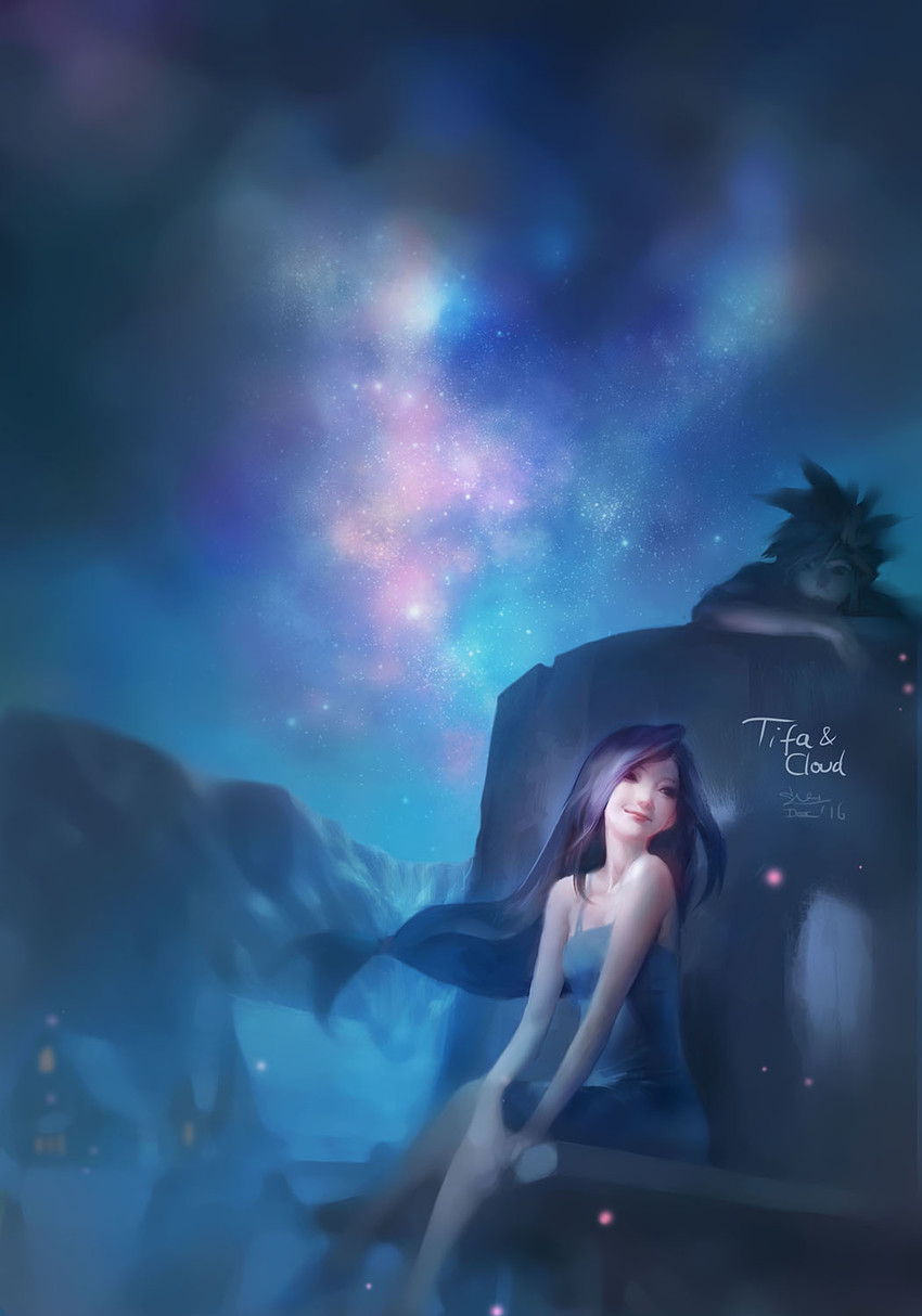 tifa lockhart and cloud strife (final fantasy and 1 more) drawn by kokecit