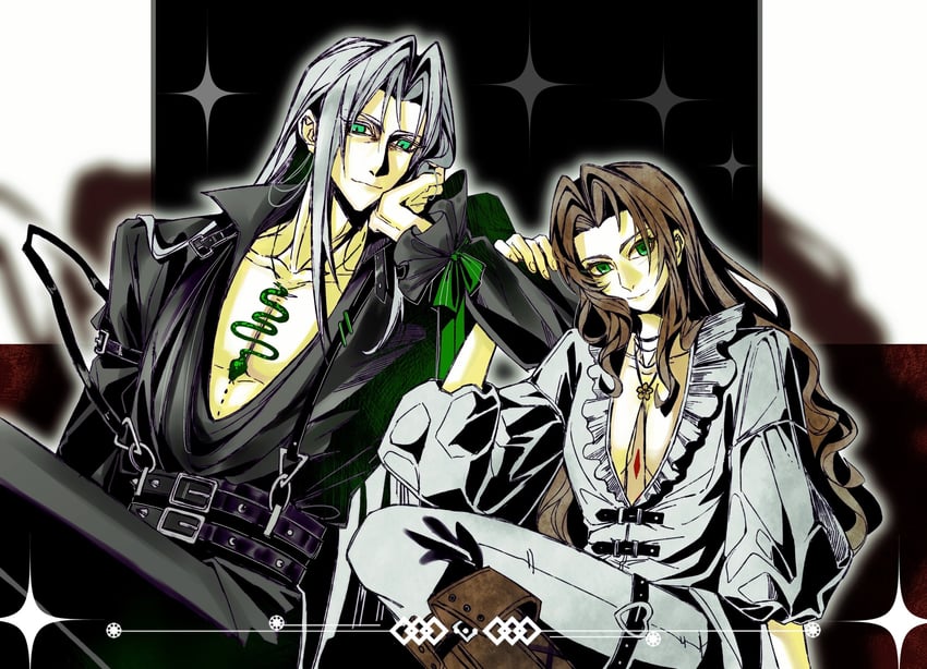 aerith gainsborough and sephiroth (final fantasy and 3 more) drawn by zdax20001212