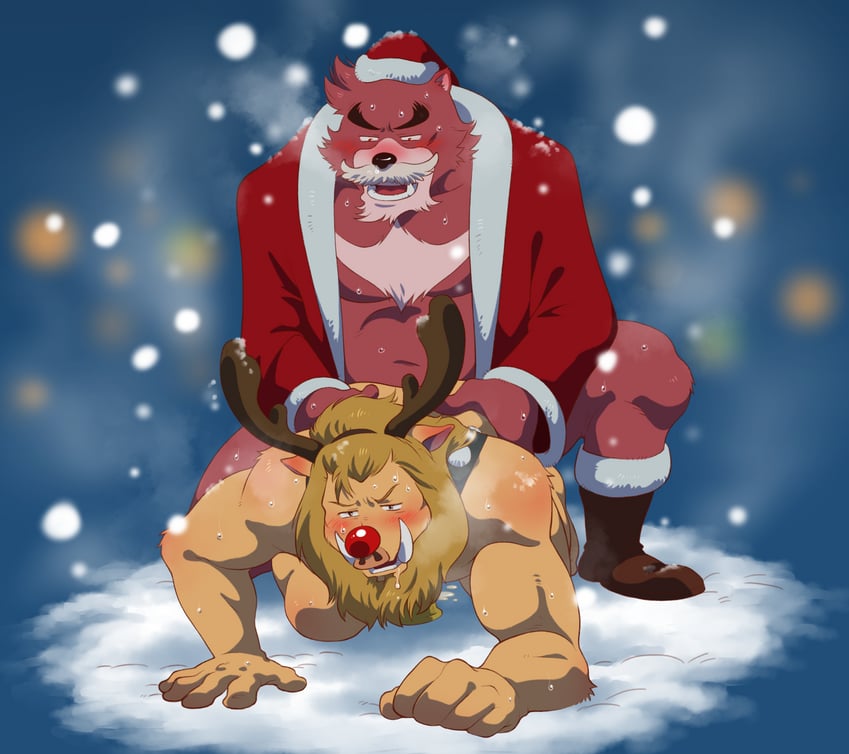 rudolph the red nosed reindeer, kumatetsu, and iozen (bakemono no ko) drawn by shirako_(kirupi)