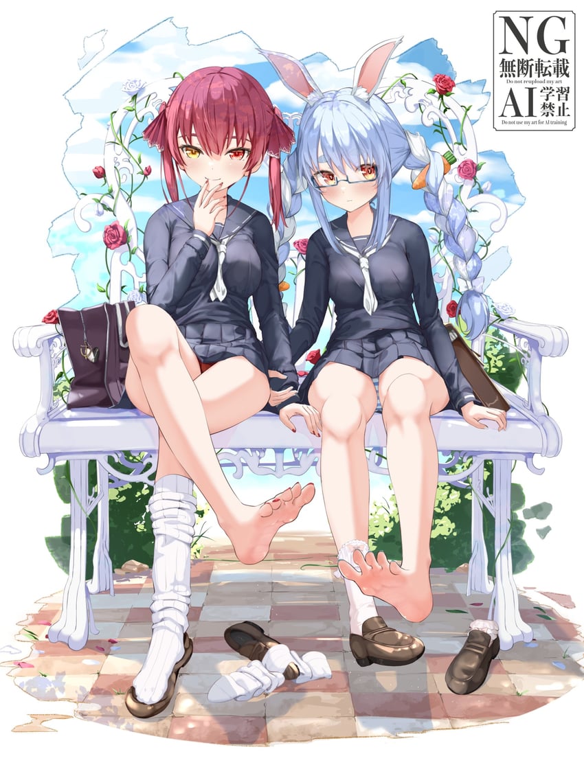 houshou marine and usada pekora (hololive) drawn by momiji_akiba