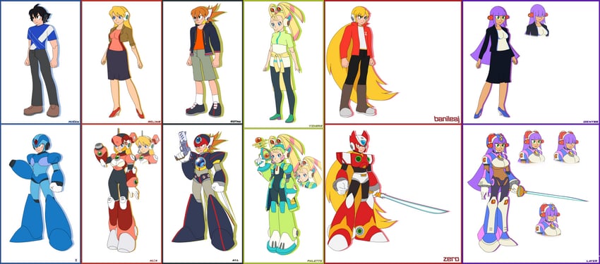 zero, x, axl, alia, layer, and 1 more (mega man and 1 more) drawn by bryanmoran