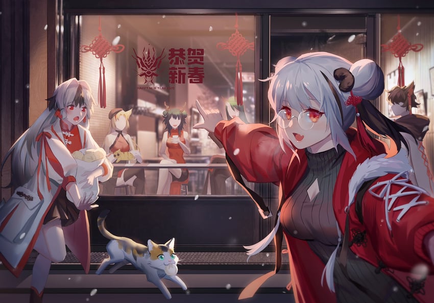 swire, feater, ch'en, aak, and snowsant (arknights) drawn by liusha