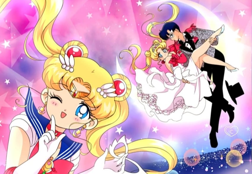 tsukino usagi, sailor moon, chiba mamoru, and tuxedo kamen (bishoujo senshi sailor moon) drawn by honeymoonpetal
