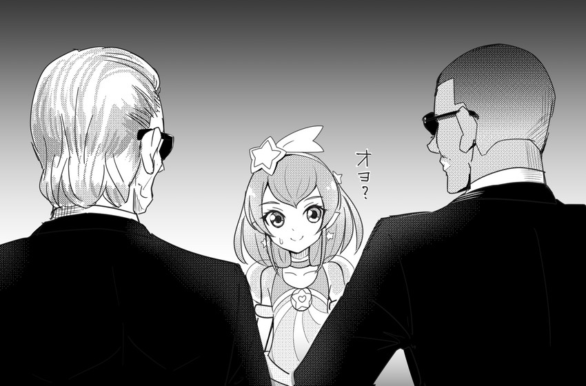 hagoromo lala, cure milky, agent k, and agent j (precure and 2 more) drawn by zwei_(santanawamuujojo)