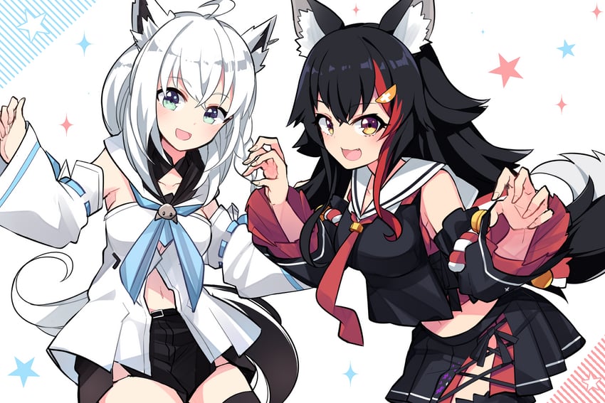 shirakami fubuki and ookami mio (hololive) drawn by akagi_(sk0127aho)