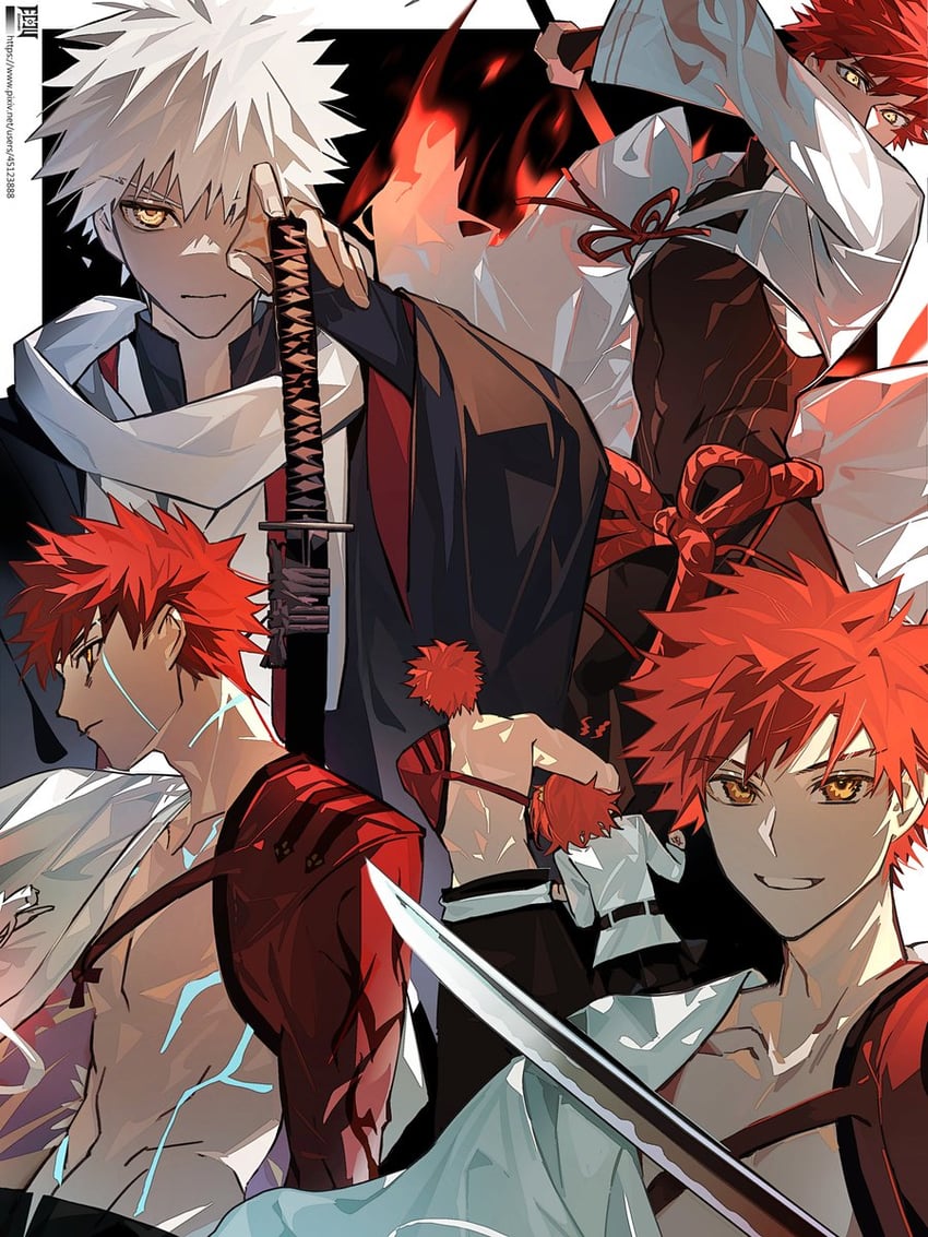 fujimaru ritsuka, emiya shirou, and senji muramasa (fate and 1 more) drawn by eeju