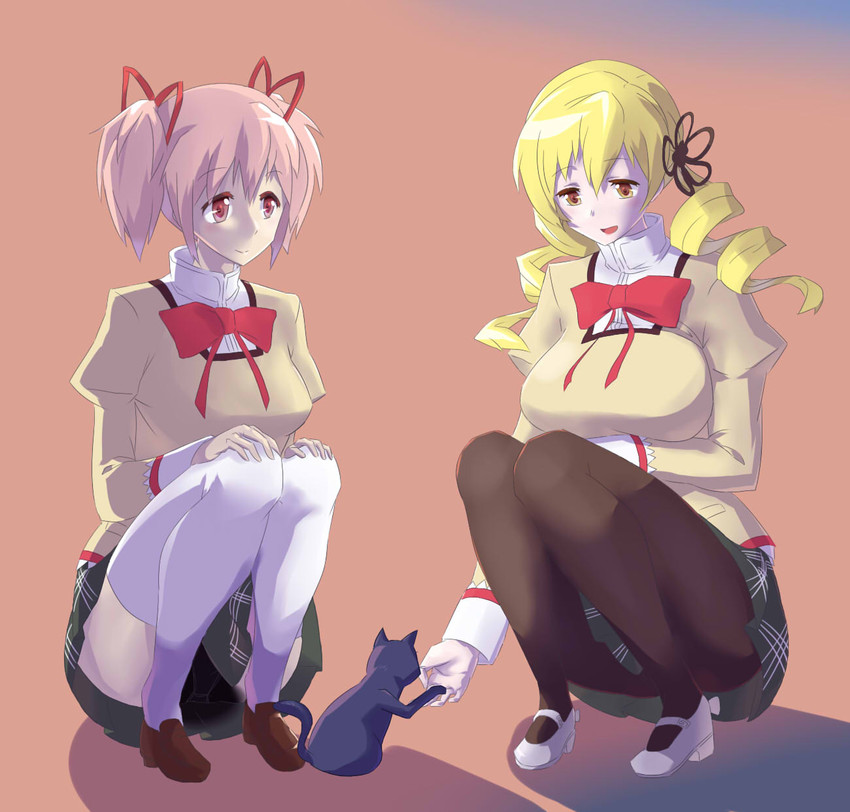 kaname madoka and tomoe mami (mahou shoujo madoka magica) drawn by mizuumi_(bb)