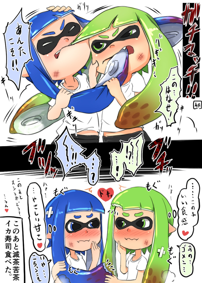 inkling player character and inkling girl (splatoon and 1 more) drawn by 4shi
